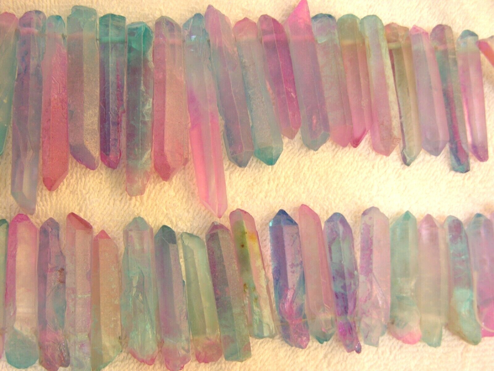 Tri color titanium aura quartz crystals bigger 1-3″ drilled 6 pieces