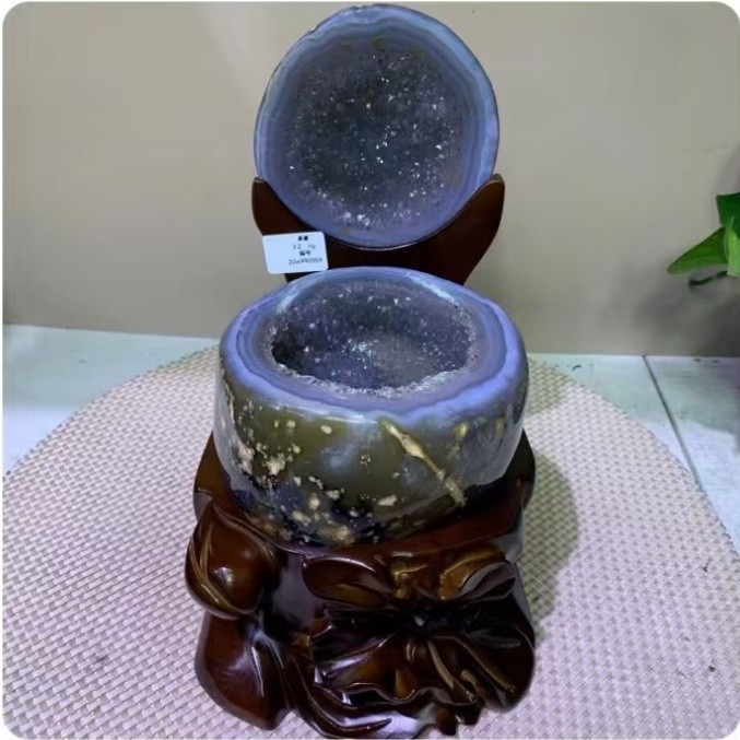 7.0LB Natural agate Treasure Basin Quartz Geode Crystal Healing decor+stand