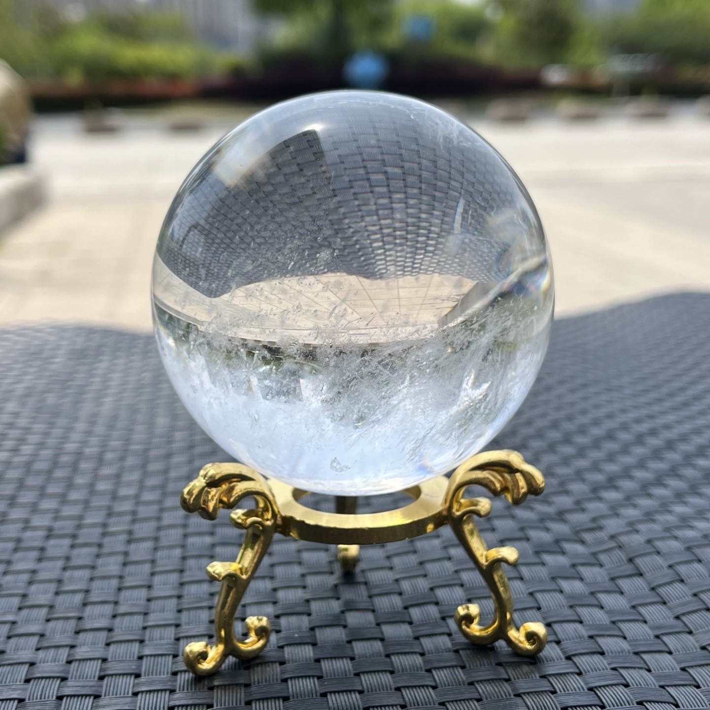 Natural Transparent Clear Quartz Sphere Big Rainbow Flash Crystal Specimen
