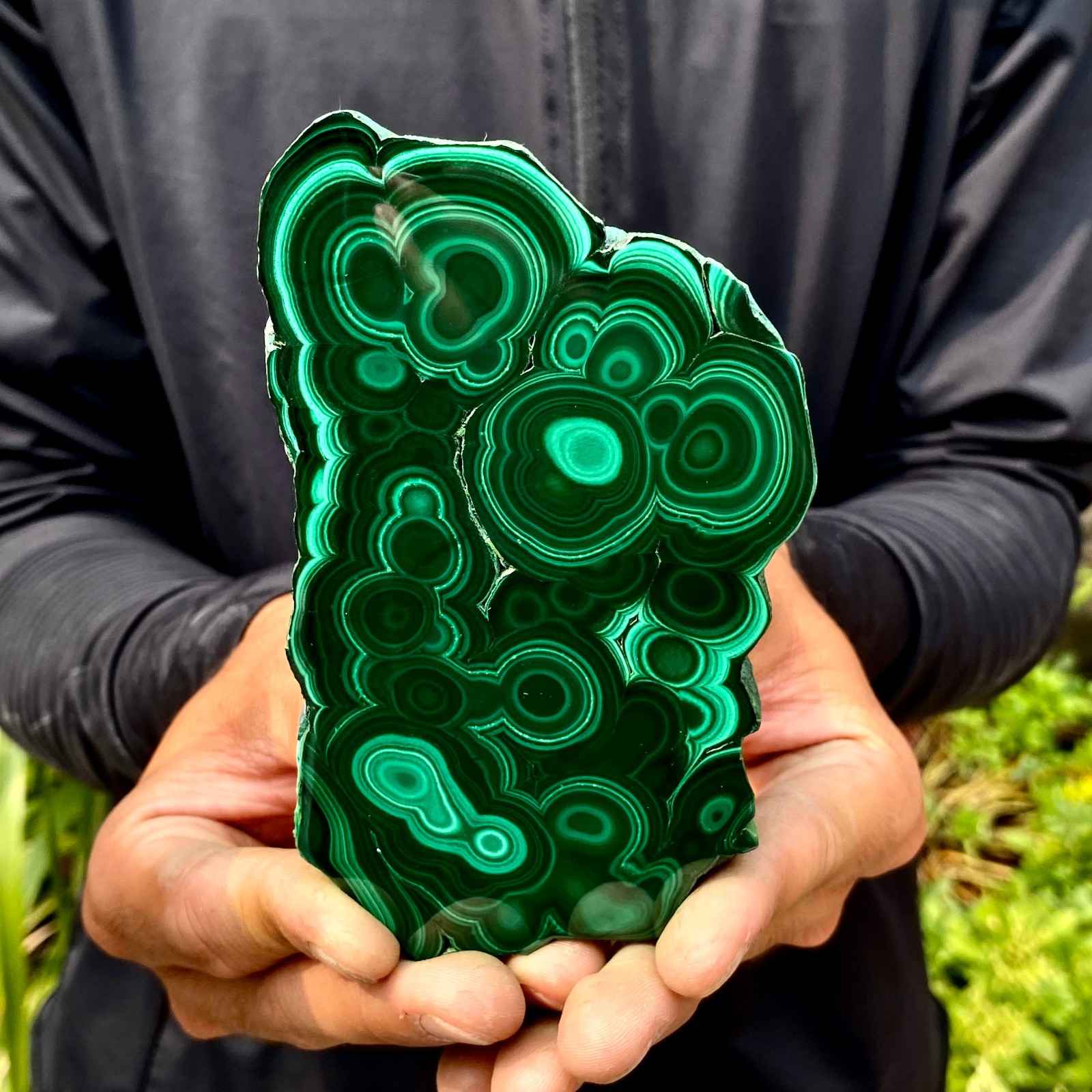 389G Natural malachite slice quartz crystal luster mineral specimen
