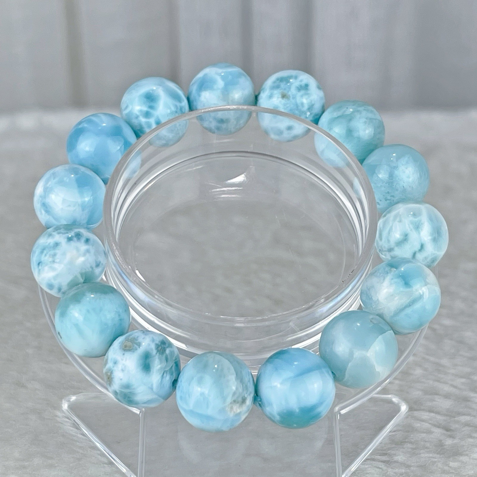 53g Larimar Bracelet Sky Blue, 7 in” 13mm, Dominican Gemstone,