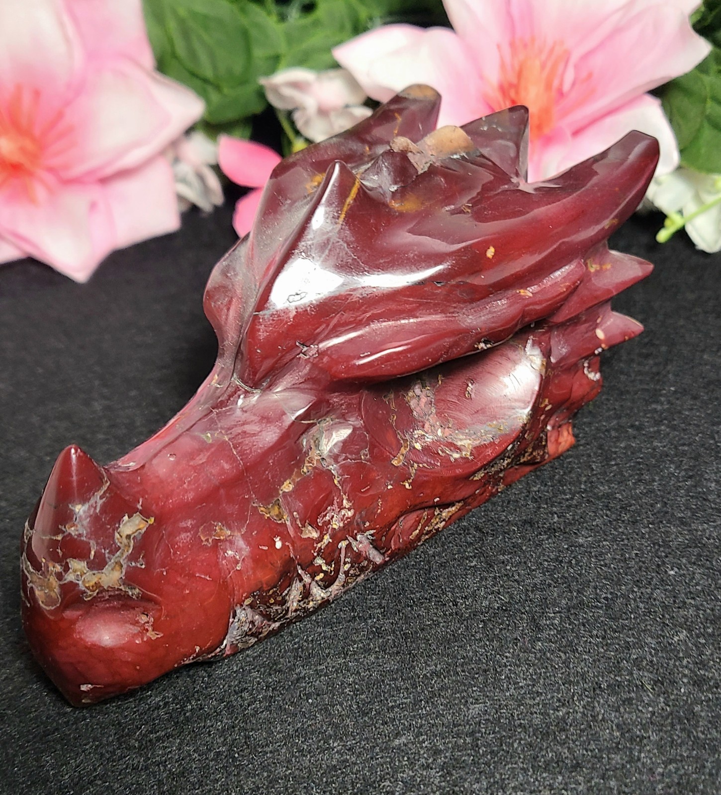 Rare Large 5.6″ 675g Dark Red Mookaite Dragon Skull Head Crystal Stone Statue