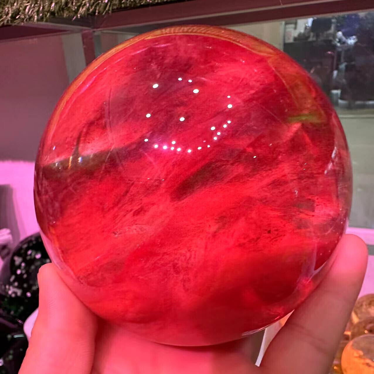 100mm+ Red Smelting Stone Quartz Sphere Energy Crystal Ball Reiki Healing