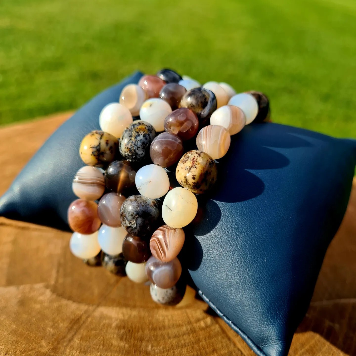 Milky Opal, Dendritic Opal & Botswana Agate Tumblestone Healing Bracelet:…