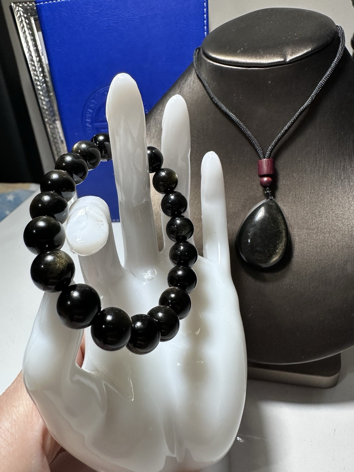 Golden Sheen Obsidian Bracelet And Necklace Set For Woman And Men