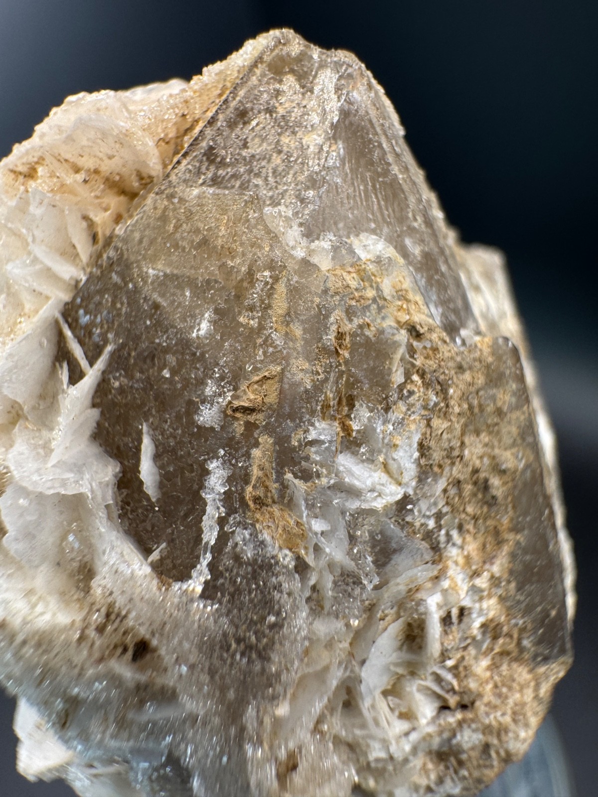 6486 Druzy Petal Calcite on Double Terminated Candle Quartz Inner Mongolia 62g
