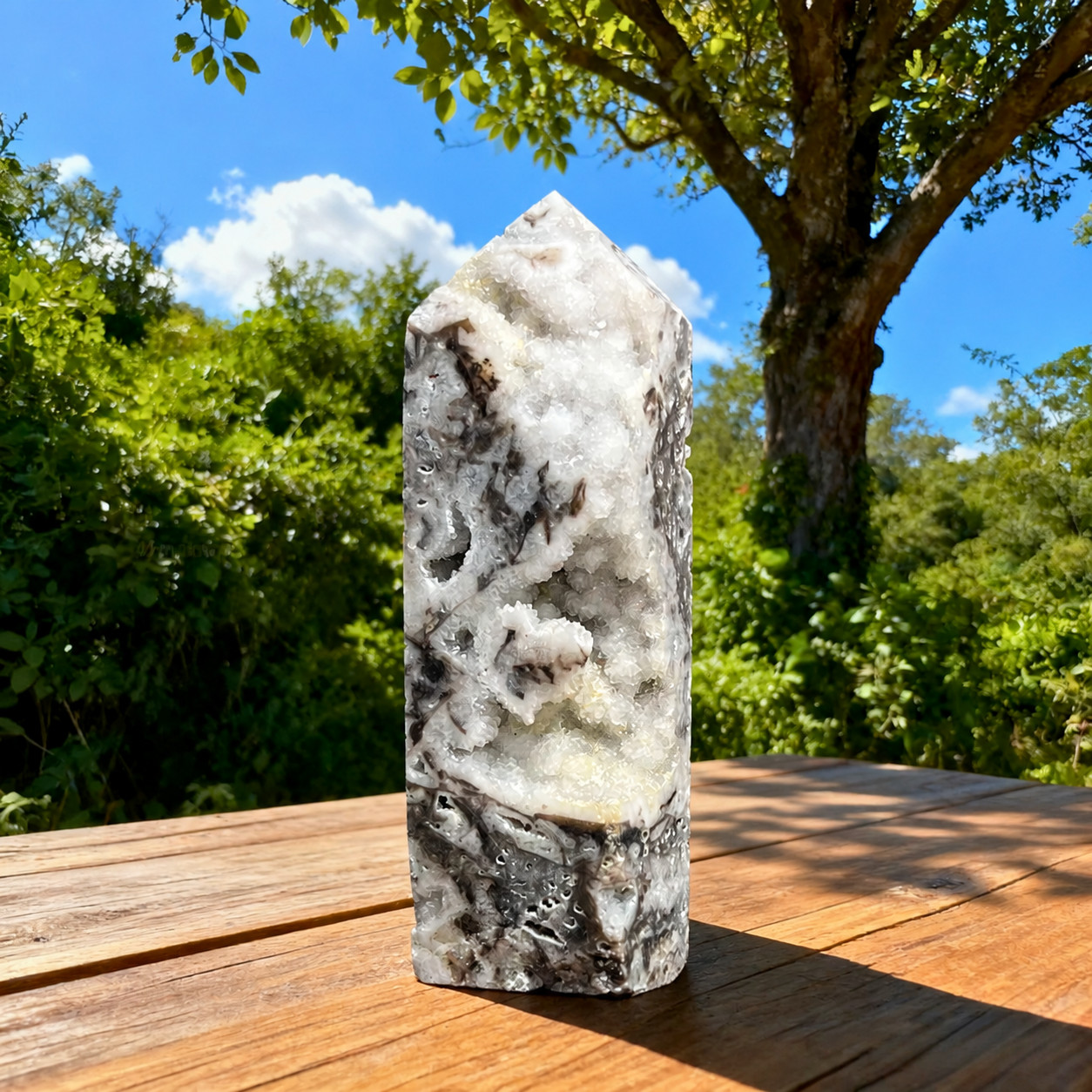 Natural Druzy Sphalerite Crystal Tower Obelisk Quartz Gemstone Wand Home Decor