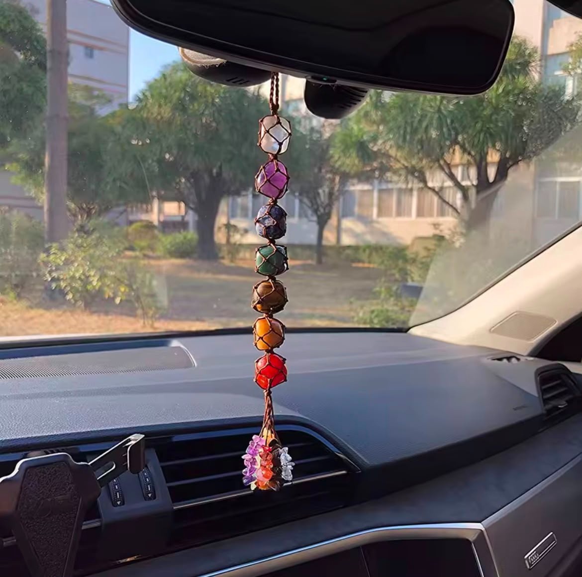 Handmade 7 Chakra Crystal Car Hanger Natural Stone Ornament for Peace & Protect