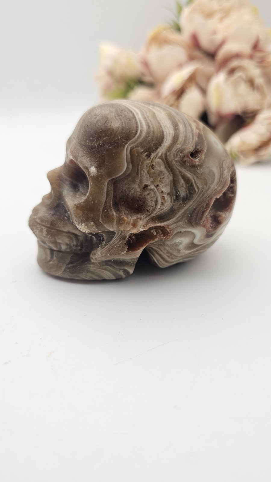 Chocolate Calcite crystal skull Carving 6.5cm 231g