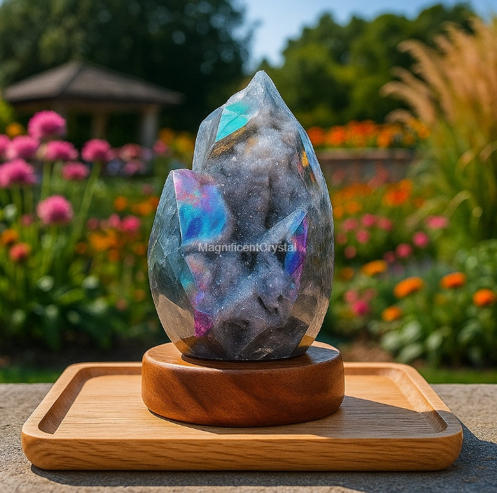 2pcs Angel Aura Sphalerite Druzy Tower Hollow Out Crystal Geode Cluster Decor