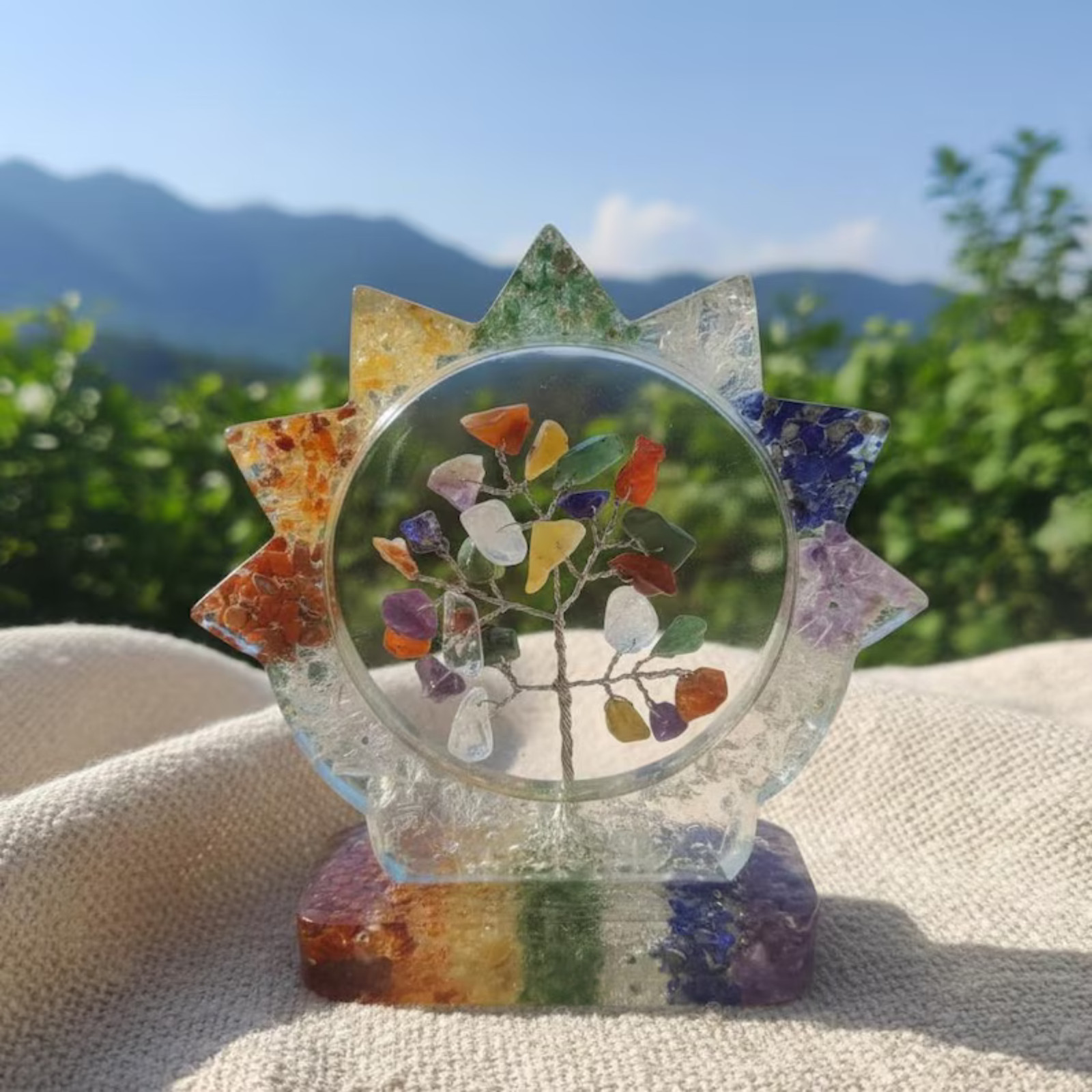 7 Chakra Healing Crystal Tree Sculpture, Spiritual Desk Decor, Energy Balancing