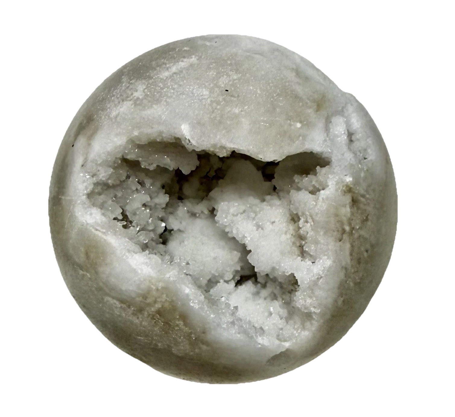 397g White Agate Big Druzy Crystal Sphere Polished With Holder