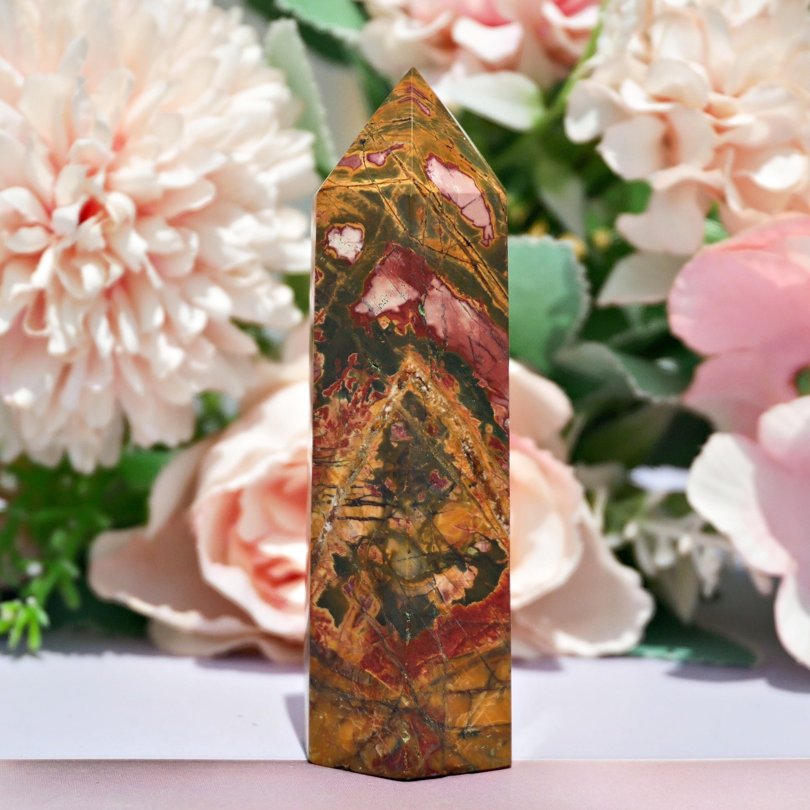 Red Creek Jasper Obelisk Crystal Point 7cm Abstract Art Stone Wand Desk Decor 1P