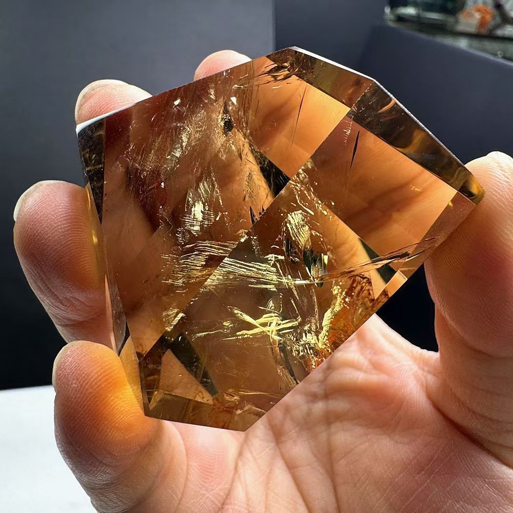 140g Natural Rutilated gold Square Quartz Crystal Energy Reiki Decor Ornaments