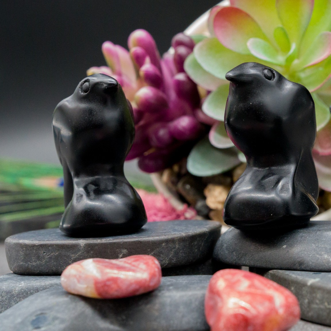 Obsidian Raven Figurine Crystal Protection Decor Home Bird Lover Animal Statue