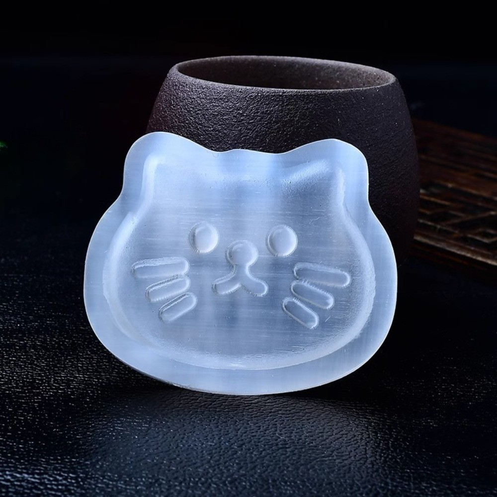 Gypsum Hand Carved Cat Bowl Shape Reiki Healing Spiritual Energy Craft Gift1pcs