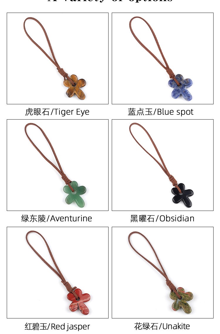 Crystal Agate 5-Petal Flower Pendant DIY Stone Carving Craft Decor Gift