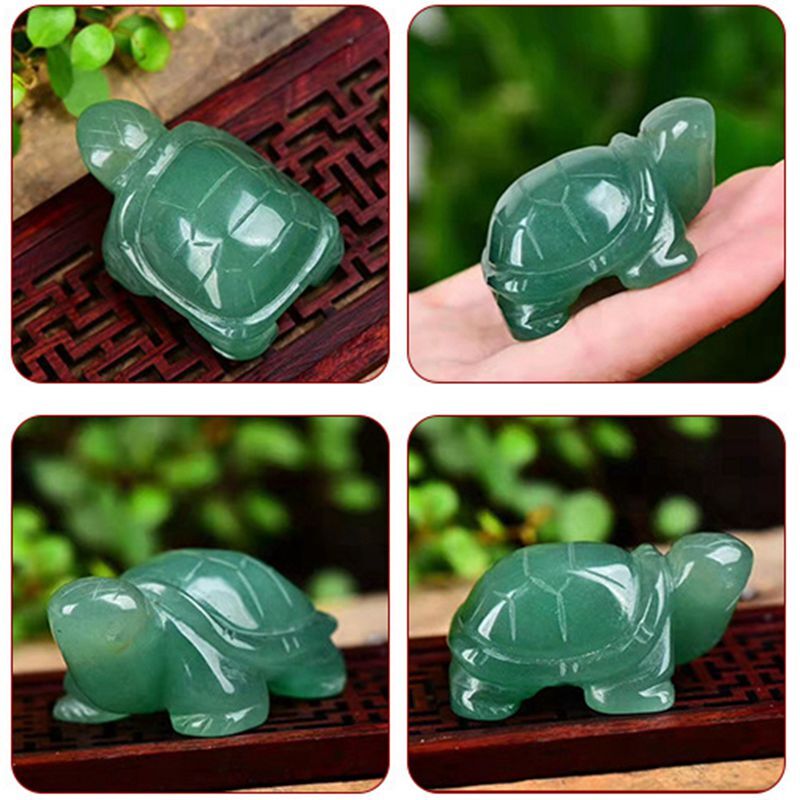 Natural Quartz Crystal Carved Longevity Healing Stone Turtle Animal Statue Decor