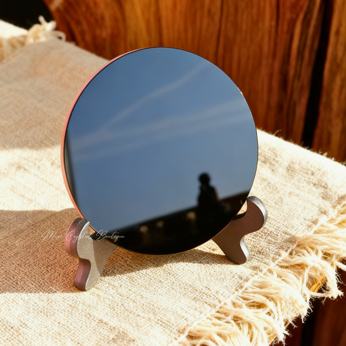 Black Obsidian Scrying Mirror Polished Healing Crystal Spiritual Decor Gift 1Pc