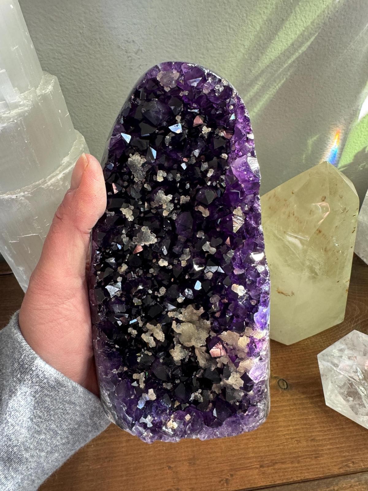Amethyst Calcite Geode Dark Purple High Quality Crystal Cluster Cut Base 344