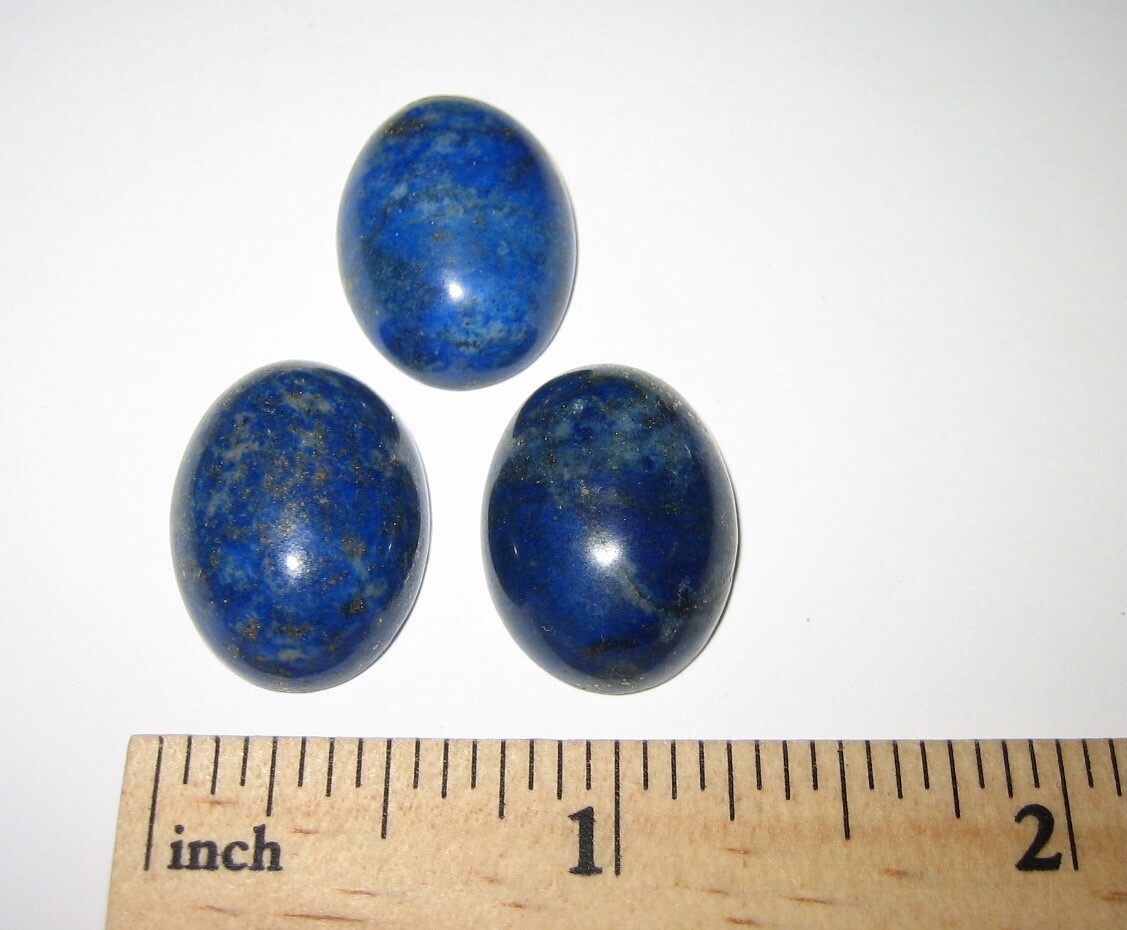 3 POLISHED NATURAL 20mm x 15mm OVAL SHAPE LAPIS LAZULI STONE CABOCHONS ~ 12g *2