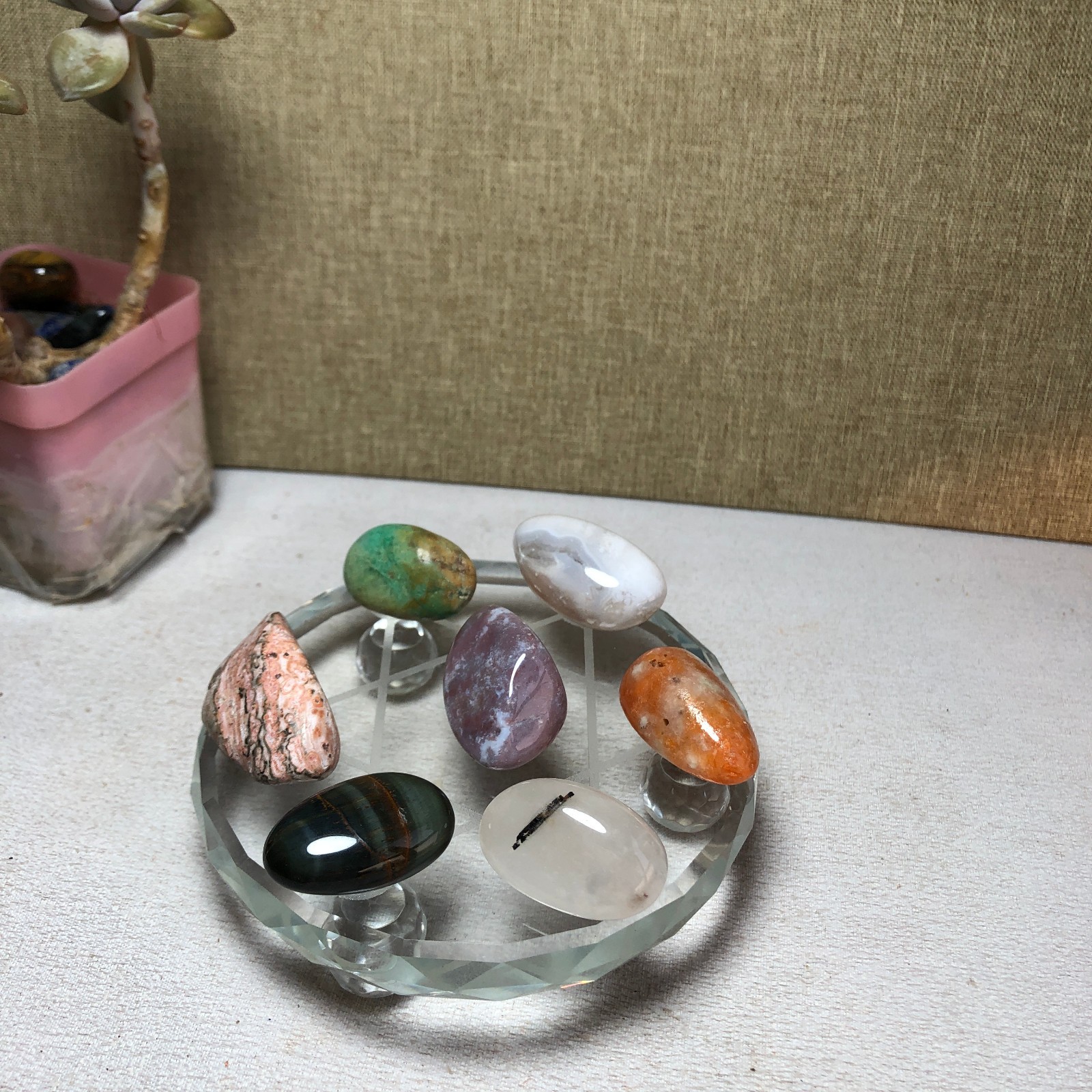 Natural various semi-precious stone Crystal Seven Star Array tumbled 306g A2818