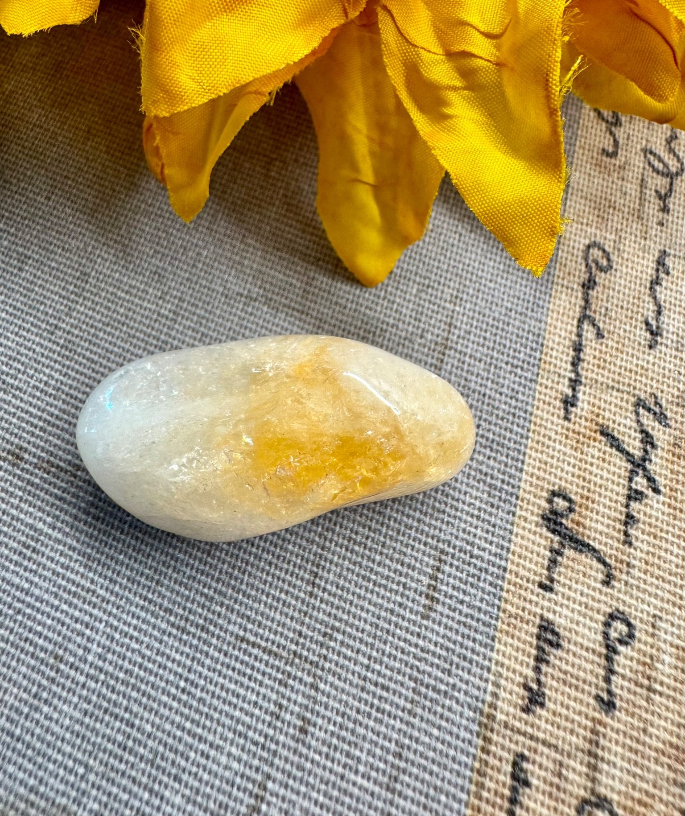 New Tumbled Natural Brazilian Yellow Citrine Crystal Point Pocket Stone
