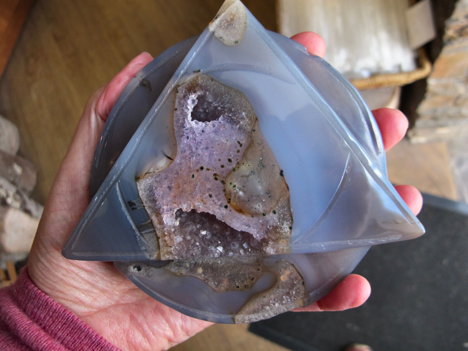 Agate Amethyst Druzy Triangle Circle & stand Crystal Healing Natural Polished