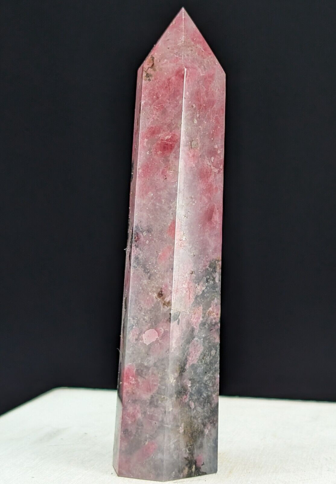 Rhodonite Tower Pink Crystal Gemstone Point Chakra Mineral Wand