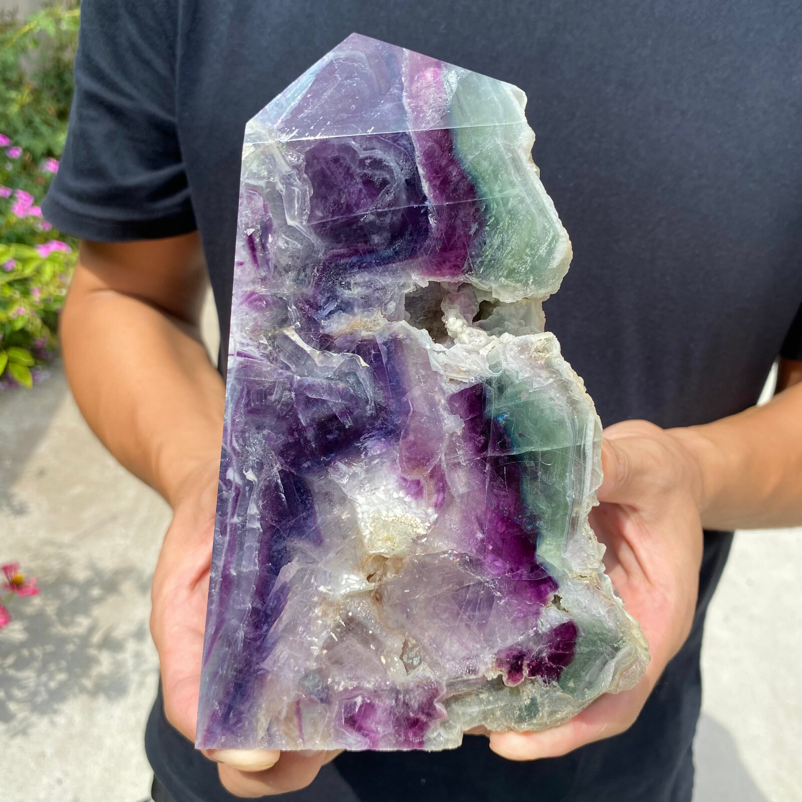 6.3lb Natural Fluorite Obelisk Quartz Crystal Rough Wand Tower Point Healing
