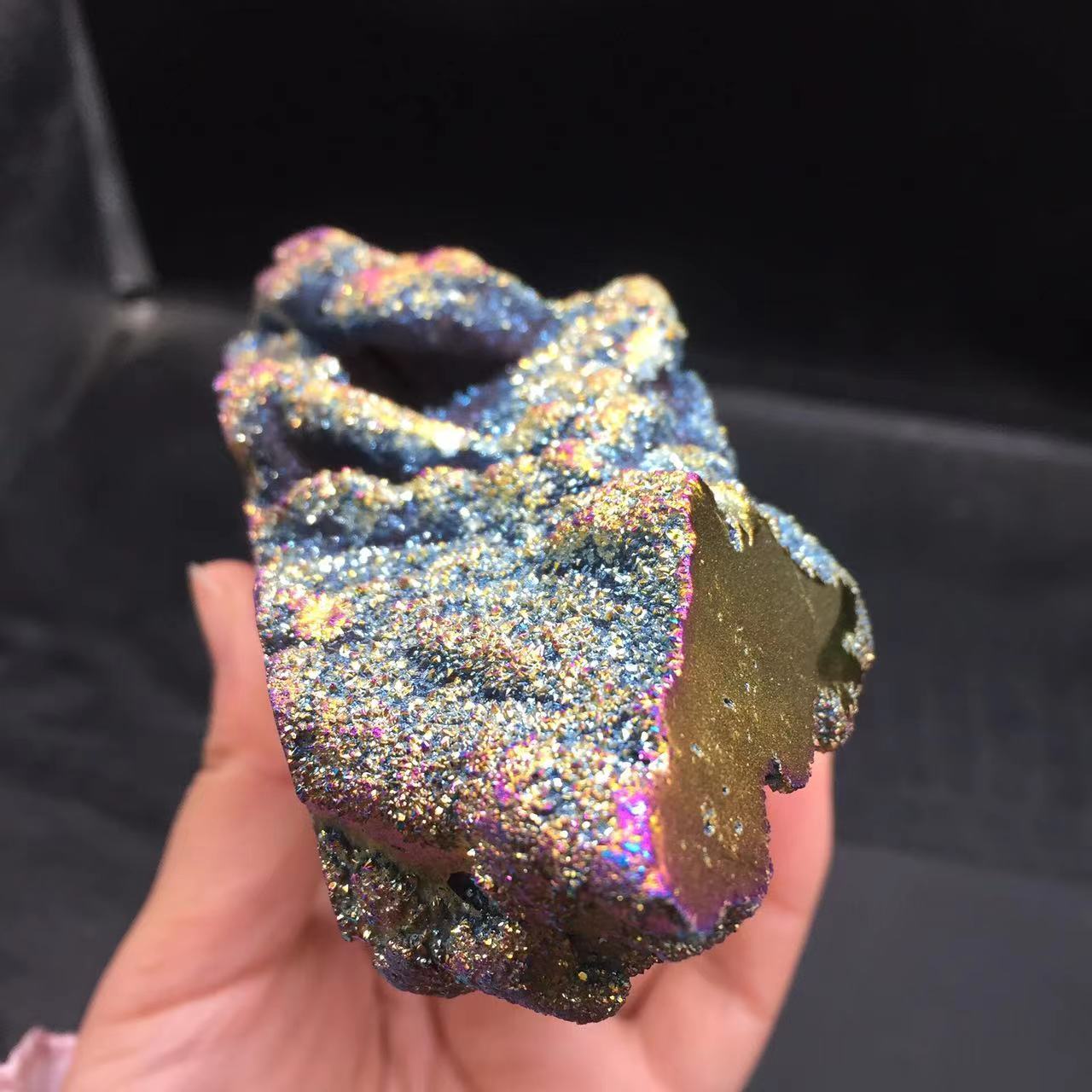 Angel Aura Natural Sphalerite Druzy Crystal Geode Point Pillar Healing Decorate