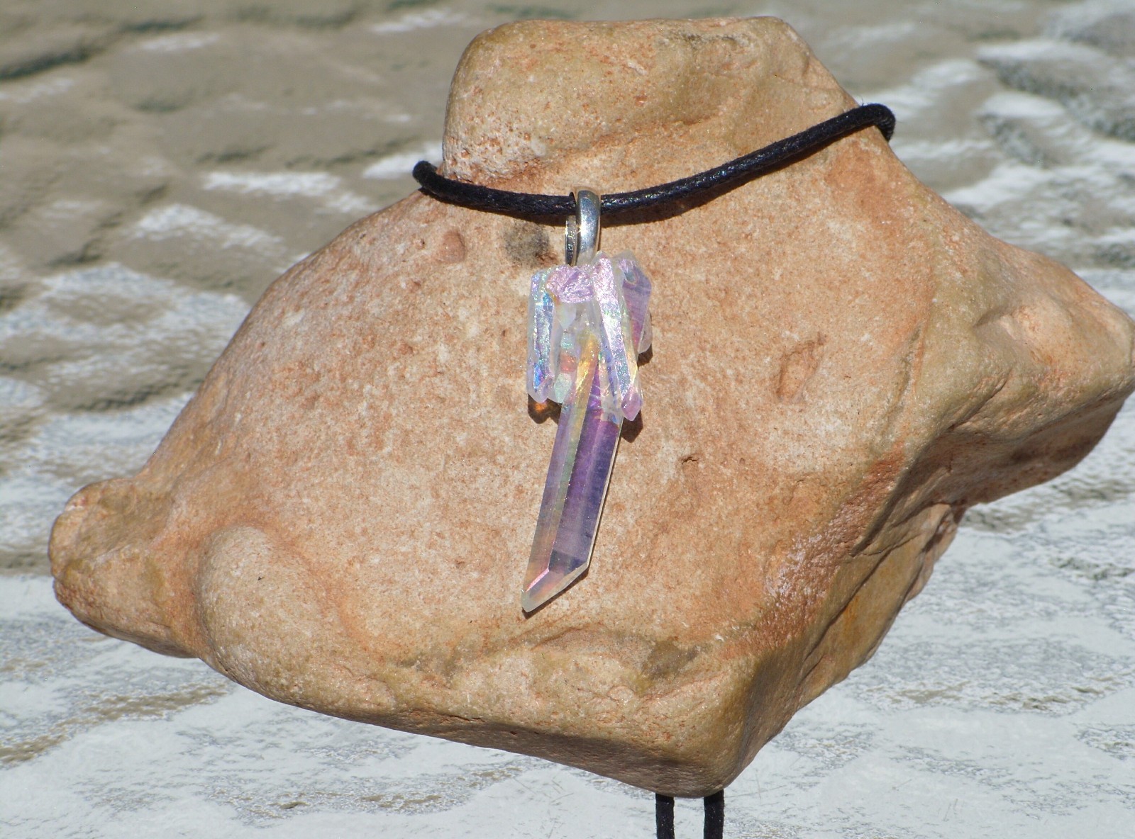 Angel Aura Quartz Twinned Point Crystal Cluster Stone Pendant Necklace