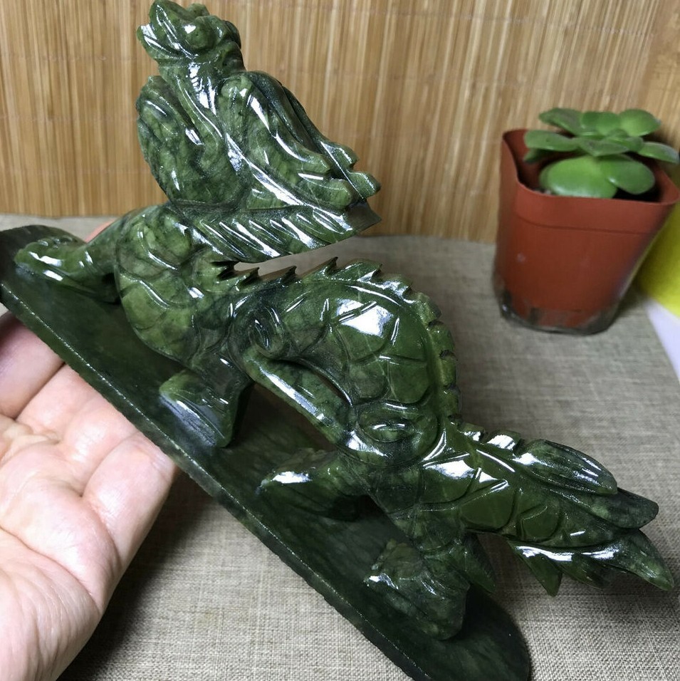 165mm Rare Natural Afghanistan Jade Carving Dragon Chinese Dragon Statue Skull