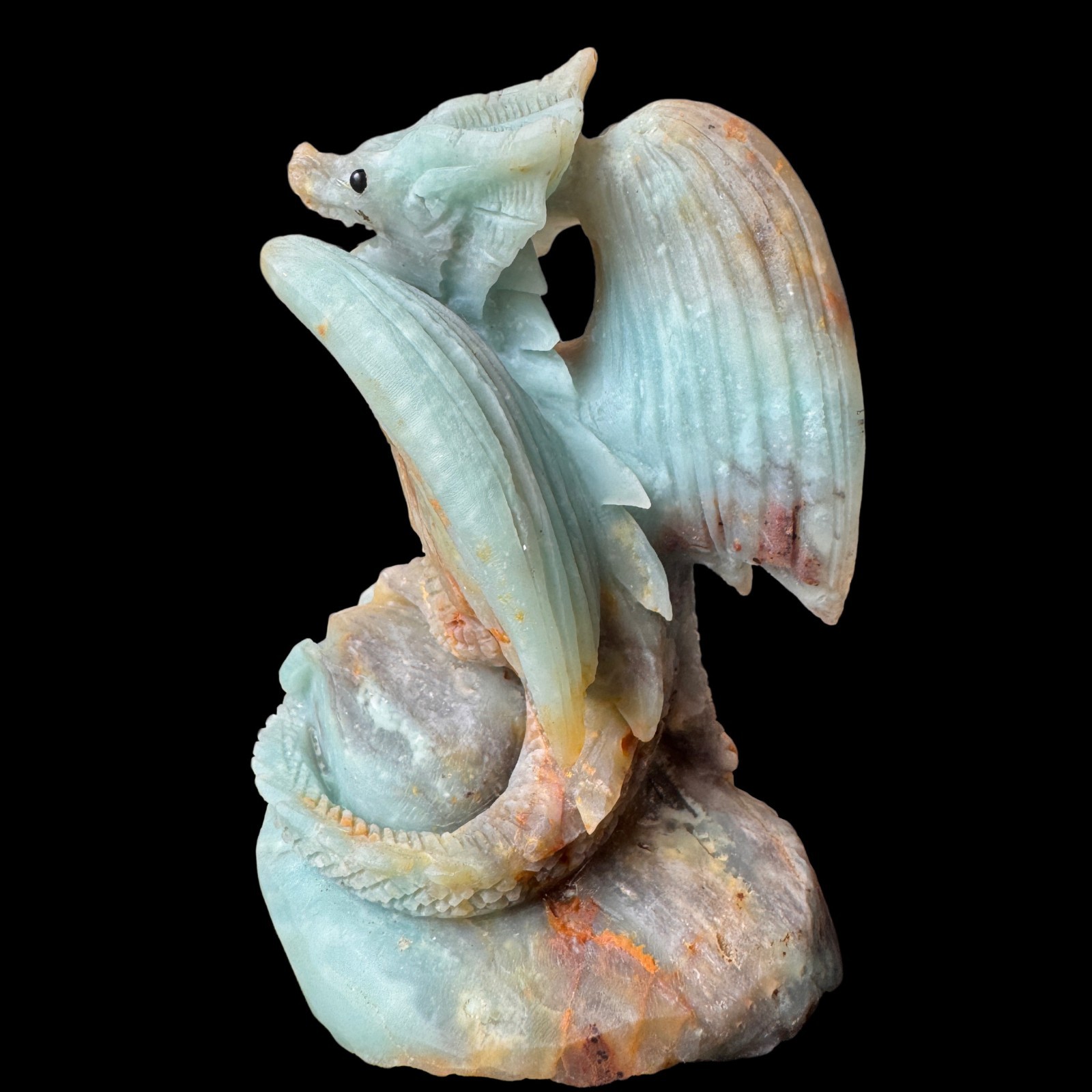 Hand Carved Natural Amazonite Dragon Sculpture Chinese Mythical Beast Desk Decor