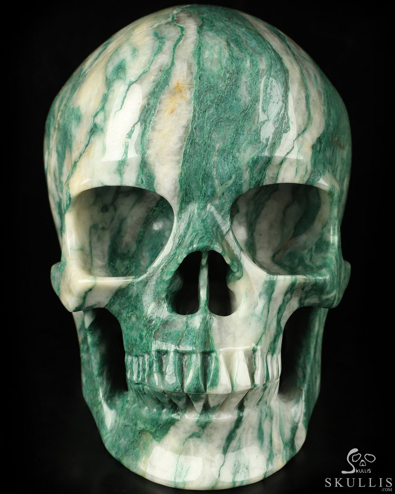 Super Realistic! Lifesized 7.0″ African Green Stone Hand Carved Crystal Skull