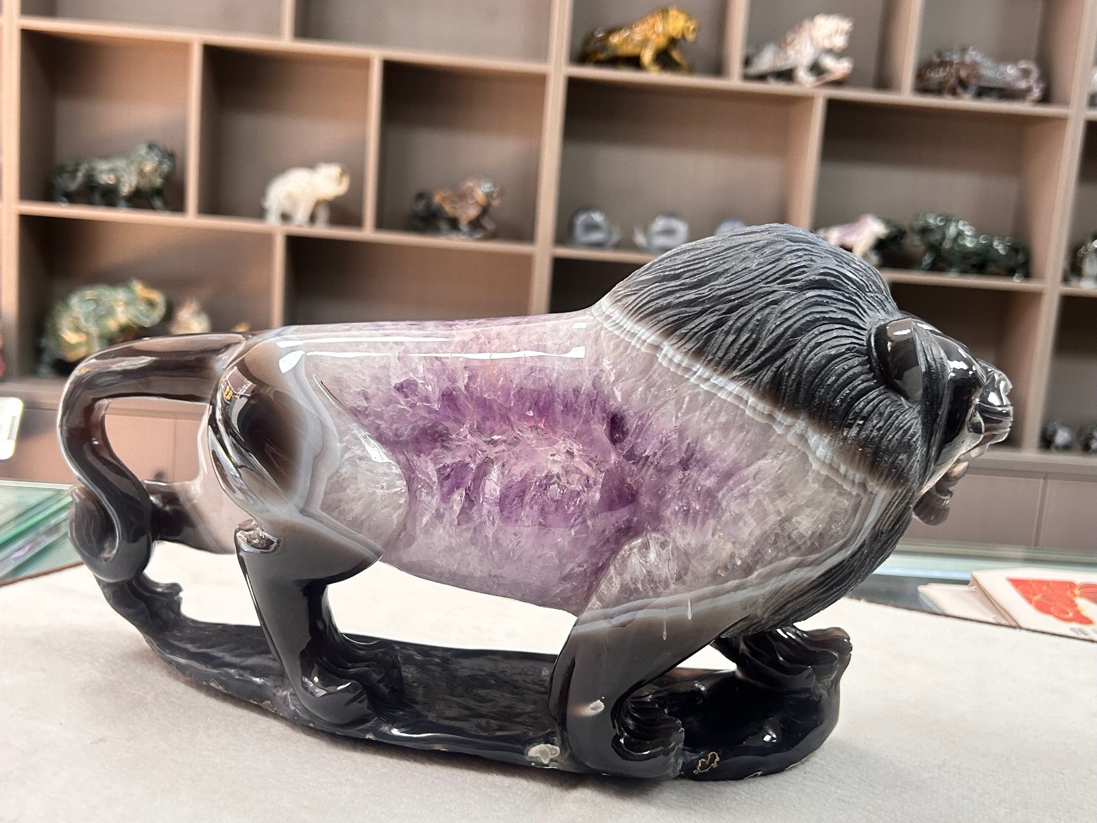 13LB Natural Amethyst Agate Lion Statue Handmade Crystal Animal Craft Home Decor