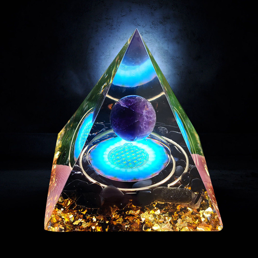 Amethyst Orgonite Pyramid Heal Obsidian Chakra Crystal Stone Energy Orgone Gifts