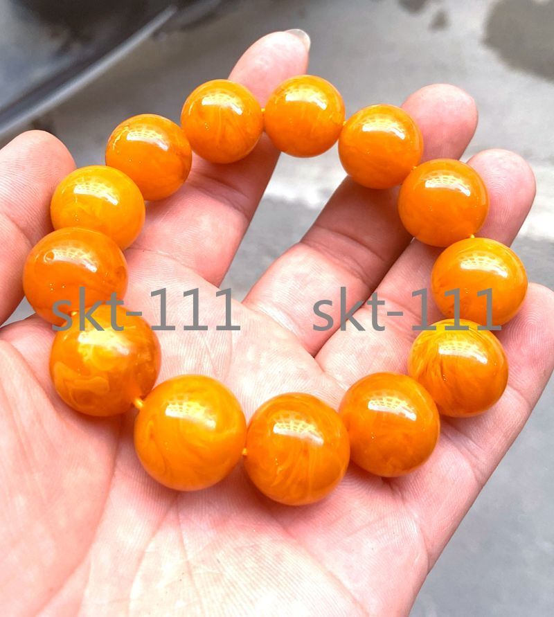 100% Certificate 18mm Natural Mexico Amber Beeswax Beads Bracelet 7.5”