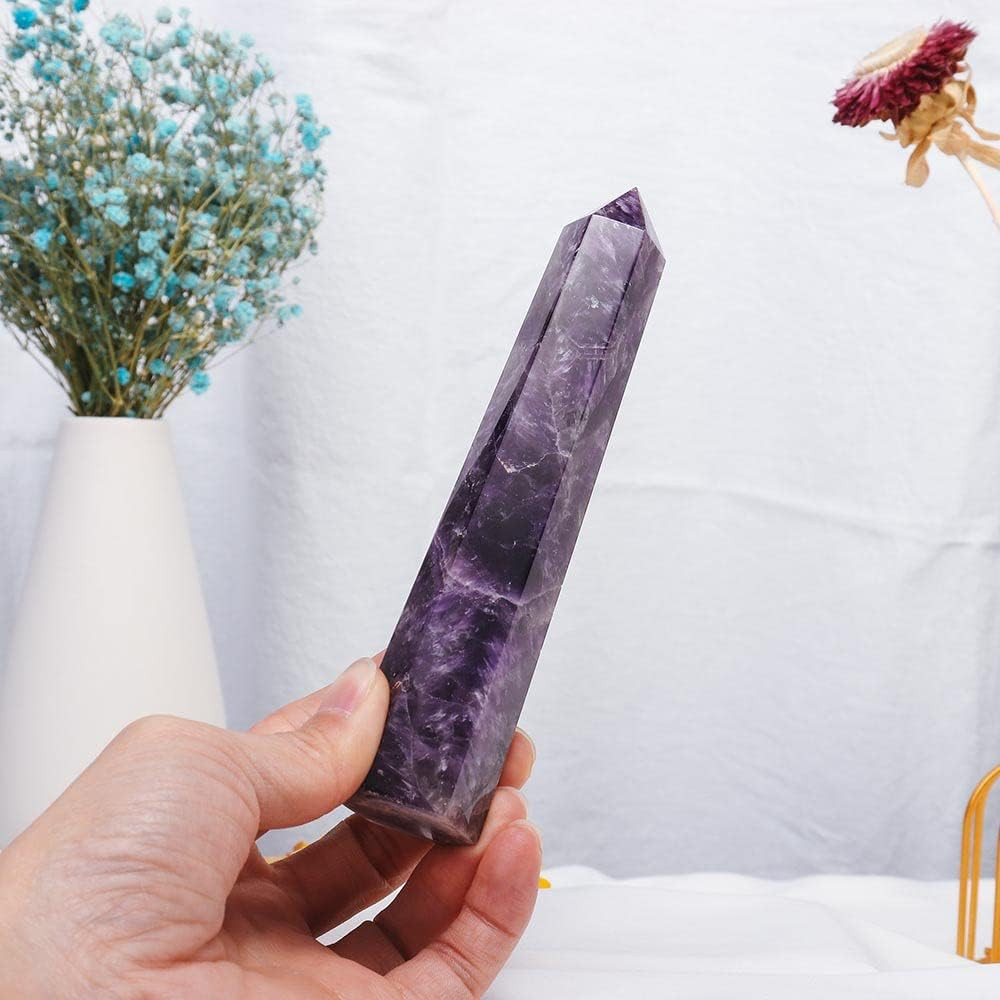 Amethyst Large Crystal Tower Natural Dream 5.9″-6.3″ 6 Faceted Single Point Chak