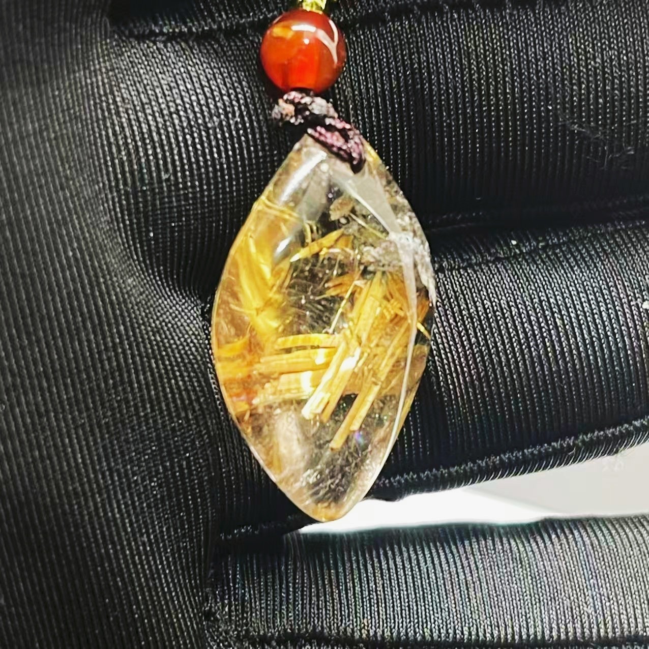 8.6g Natural Gold Hair Rutilated Quartz Crystal Pendant Reiki Healing Gift
