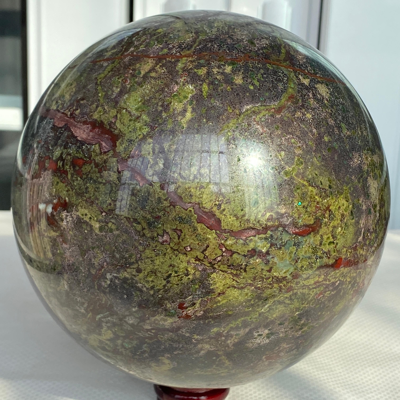 Natural dragon blood stone quartz sphere crystal ball reiki healing 6100G