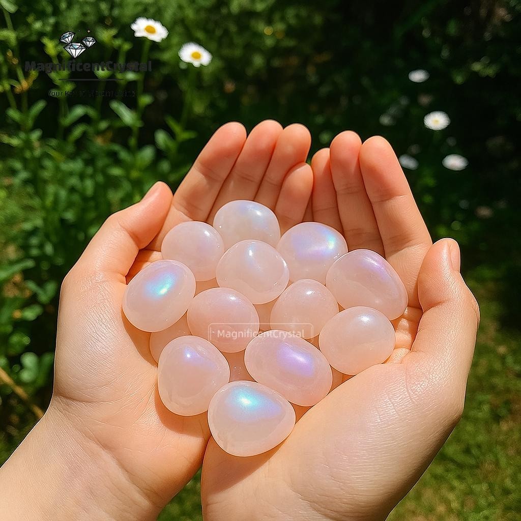 3PCS Angel Aura Rose Quartz Tumbled Stones Heart Chakra Pocket Worry Stones Gift