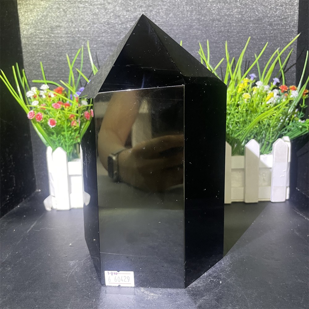 8.3LB 8.2″ Natural Black Obsidian Obelisk Tower Crystal Quartz Mineral Energy