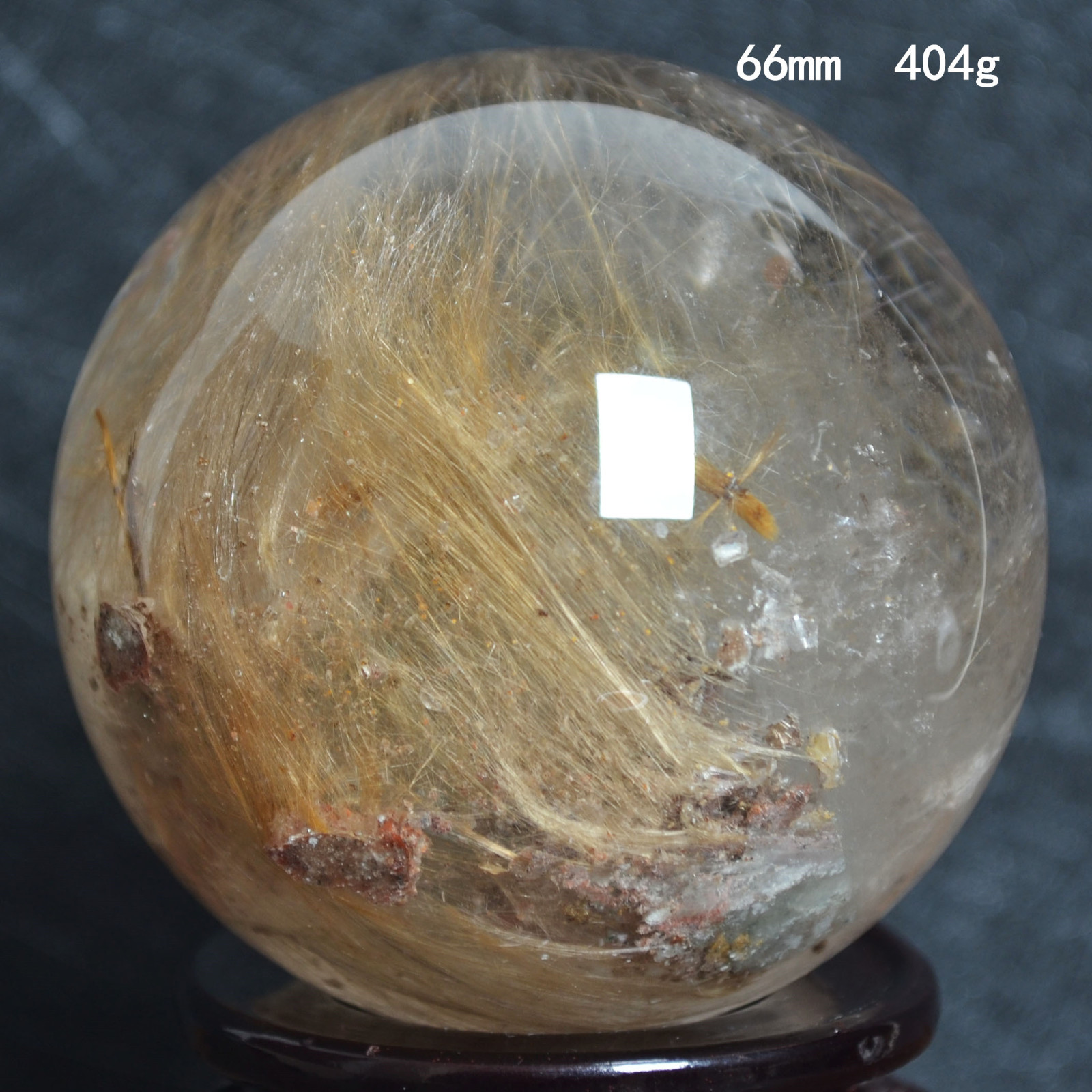 A3179-66mm-404g Natural Clear Gold Hair Rutilated Crystal Ball SPHERE Quartz