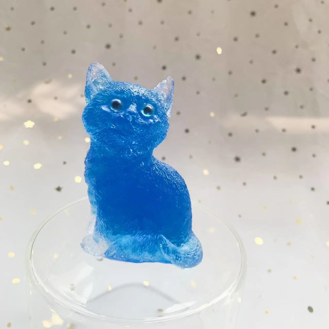 Natural Resin Crystal Cat Carving kitten Figurine Decor Healing Gemstone Animals