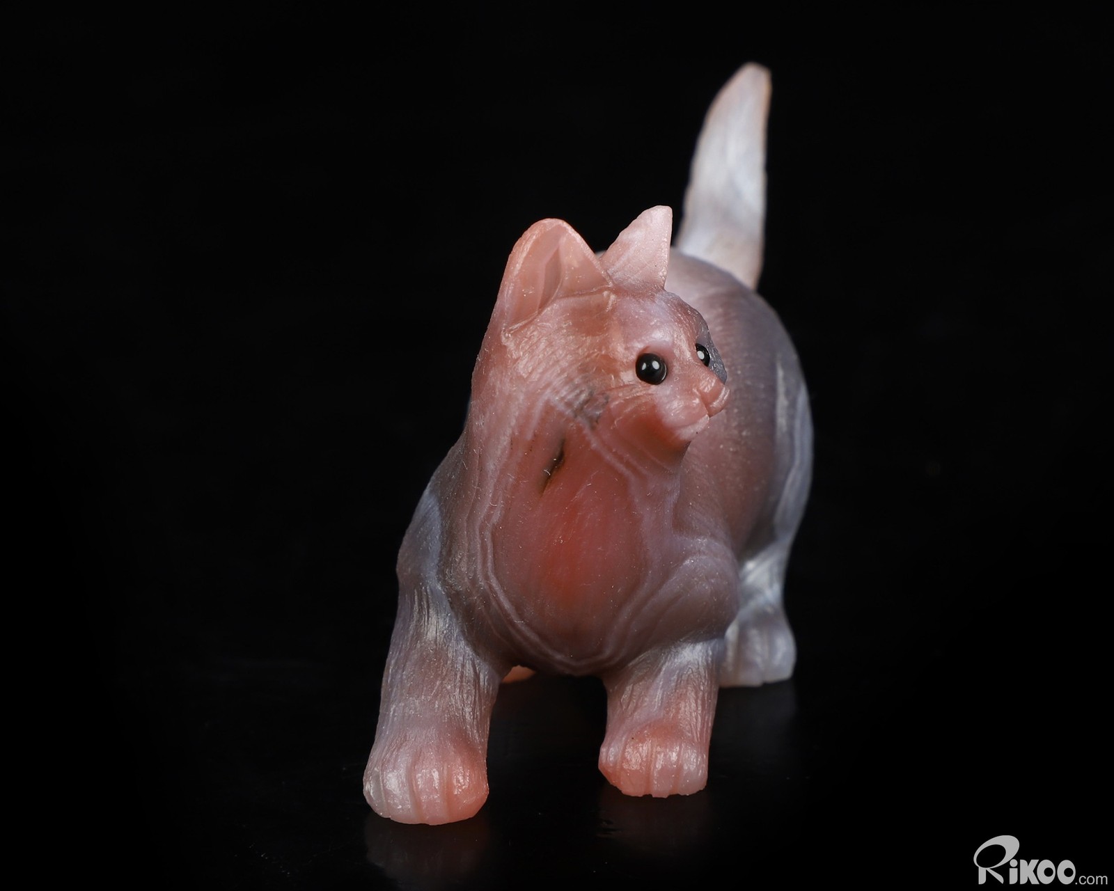 Gemstone 2.9″ Mozambique Agate Hand Carved Crystal Cat Sculpture, Healing