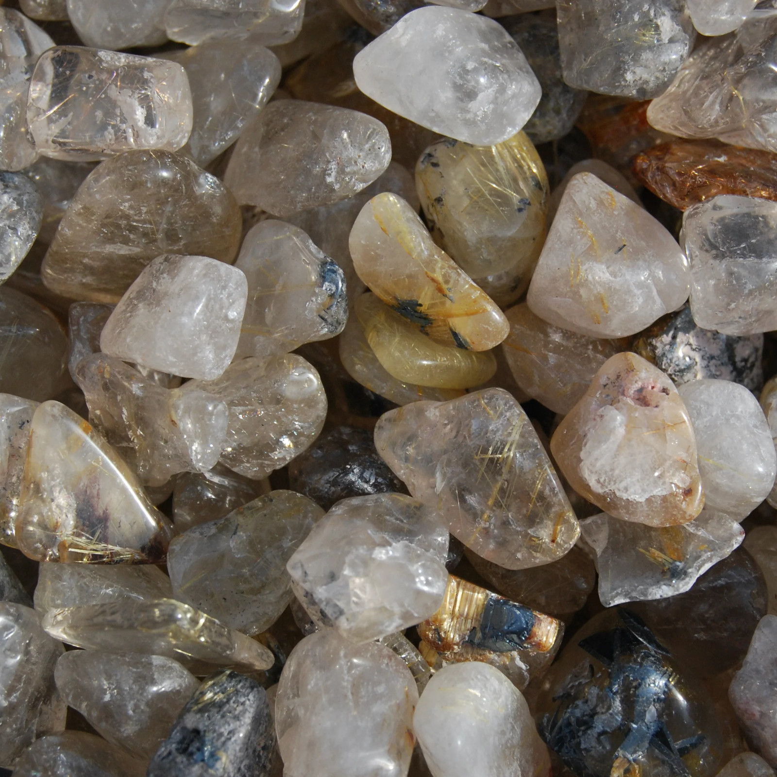 10pcs Golden Rutile Quartz Crystal Tumbled Stones, Extra Small Gold Rutilated Qu