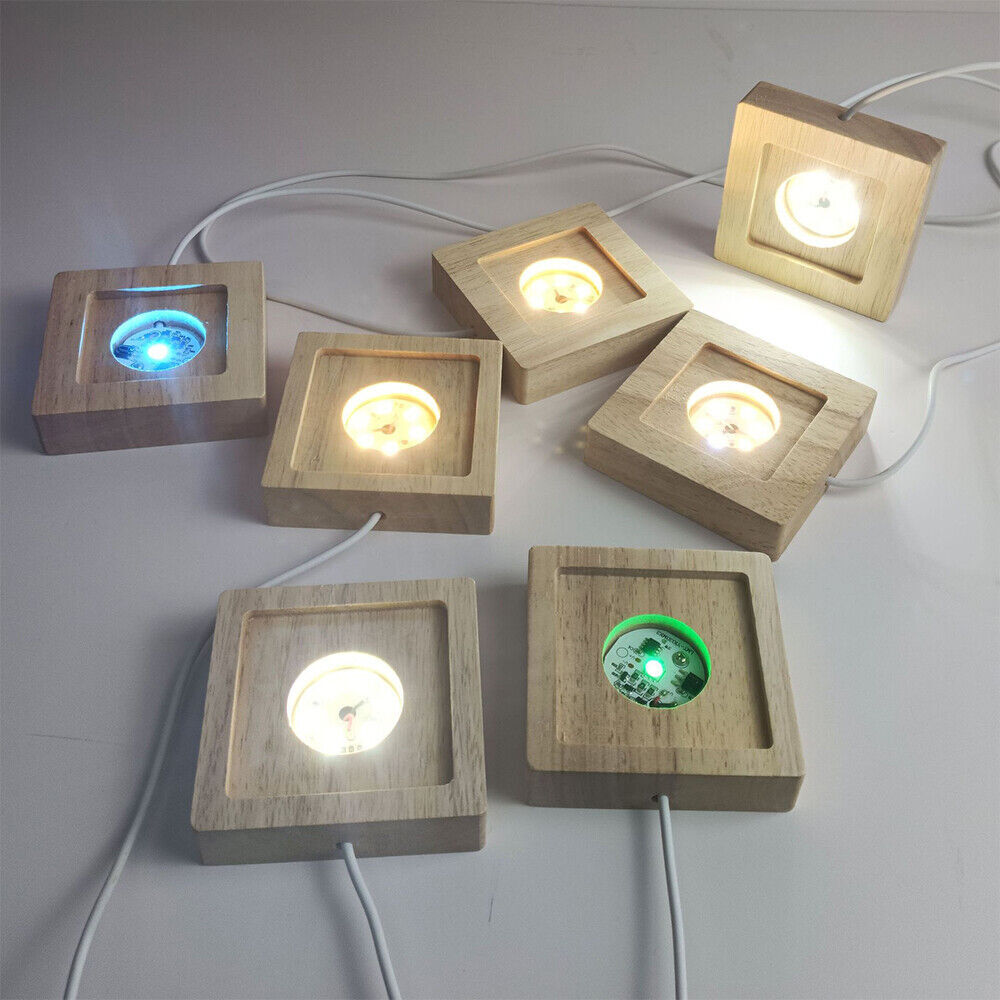 2Pcs LED Light Adjuatable COLOR Square Solid Wood Base Holder USB Lamp Display
