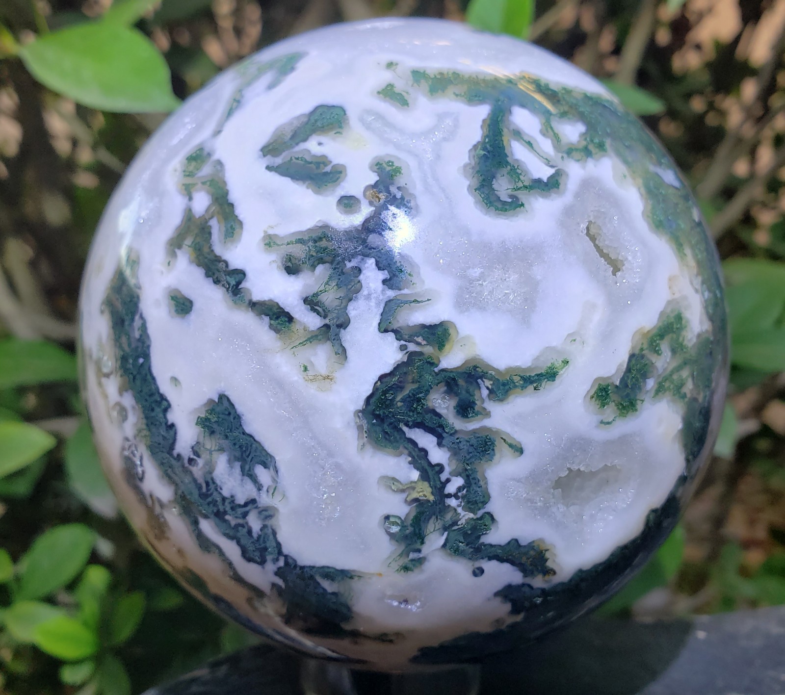 4″ Green Moss Agate Quartz Crystal Mineral Sphere Ball Orb UV Druzy, 1427g