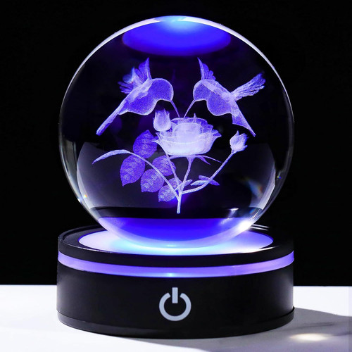 YWHL 3D Hummingbird Crystal Ball Figurine with LED Base, Gifts…